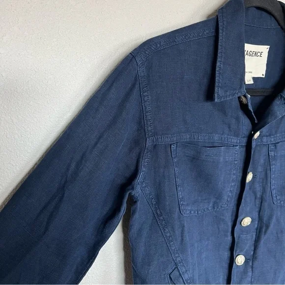 L’AGENCE Celine Slim Femme Jacket Marine Navy Blue Linen Casual Women’s Small - Picture 5 of 12